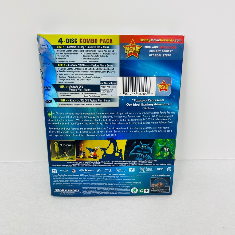 Disney Fantasia Fantasia 2000 2-Movie Collection Blu-ray DVD 4-Disc Special Ed - Picture 6 of 9